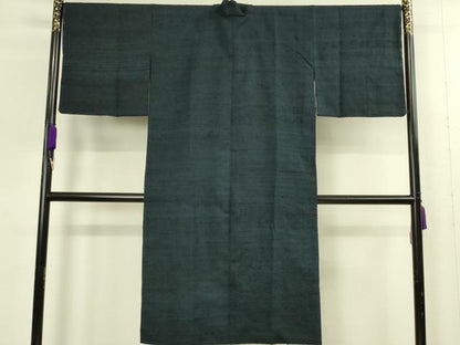 平和屋着物∞希少　ざざんざ織　道中着　ロング丈　鉄紺色地　逸品　未使用　DZAB8896kh6