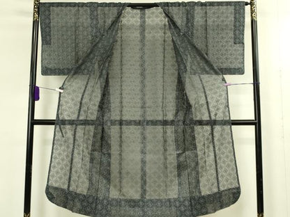 平和屋着物▽極上　道行コート　スリーシーズン　春夏秋　塵除け　ロング丈　オーガンジー　レース　刺繍　花菱　逸品　未使用 DZAB8903kh6