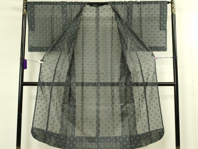 平和屋着物▽極上　道行コート　スリーシーズン　春夏秋　塵除け　ロング丈　オーガンジー　レース　刺繍　花菱　逸品　未使用 DZAB8903kh6