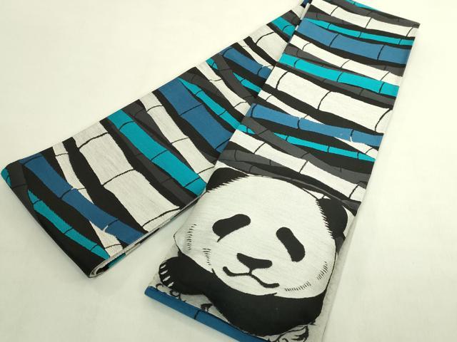 平和屋着物●極上　西陣　田中伝謹製　リバーシブル　半幅帯　パンダ　竹　逸品　DZAB8948kh6