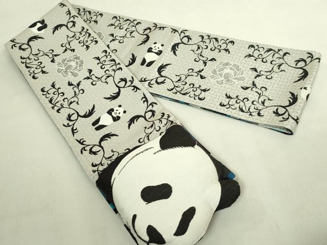 平和屋着物●極上　西陣　田中伝謹製　リバーシブル　半幅帯　パンダ　竹　逸品　DZAB8948kh6