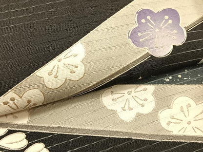 平和屋着物＊夏物　絽塩瀬　九寸名古屋帯　枝花文　黒地　金銀彩　正絹　逸品　CABK1333fb
