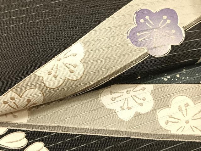平和屋着物＊夏物　絽塩瀬　九寸名古屋帯　枝花文　黒地　金銀彩　正絹　逸品　CABK1333fb