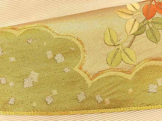 平和屋着物＊夏物　九寸名古屋帯　駒刺繍　地紙花文　金糸　正絹　逸品　CABK1329fb
