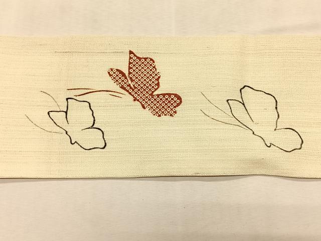 平和屋着物＊夏物　つけ帯　手描き　舞蝶文　正絹　逸品　CABK1358fb