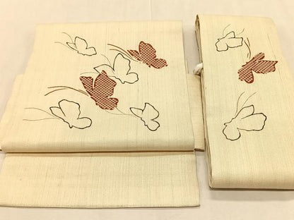 平和屋着物＊夏物　つけ帯　手描き　舞蝶文　正絹　逸品　CABK1358fb