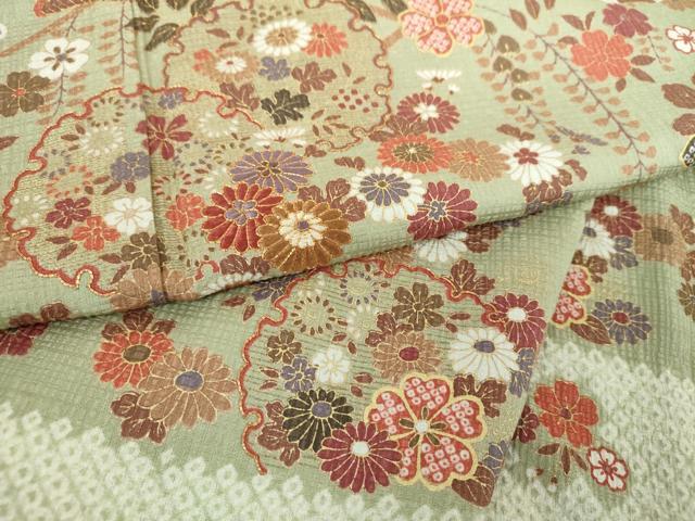 平和屋着物●訪問着　駒刺繍　絞り　雪輪花文　金彩　正絹　逸品　DABH9892ps