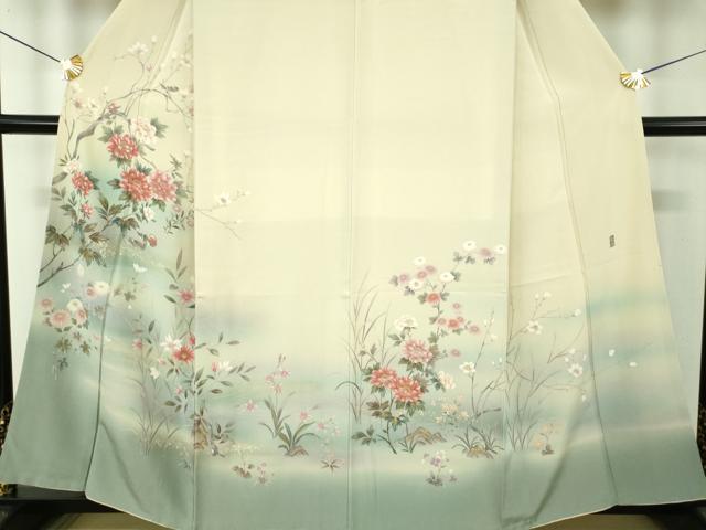 平和屋着物●十日町友禅作家　松雨　訪問着　流水花鳥文　暈し染め　金彩　正絹　逸品　DABH9889ps