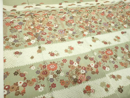 平和屋着物●訪問着　駒刺繍　絞り　雪輪花文　金彩　正絹　逸品　DABH9892ps