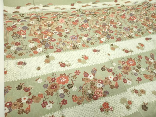 平和屋着物●訪問着　駒刺繍　絞り　雪輪花文　金彩　正絹　逸品　DABH9892ps