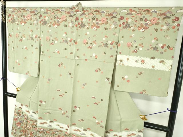 平和屋着物●訪問着　駒刺繍　絞り　雪輪花文　金彩　正絹　逸品　DABH9892ps