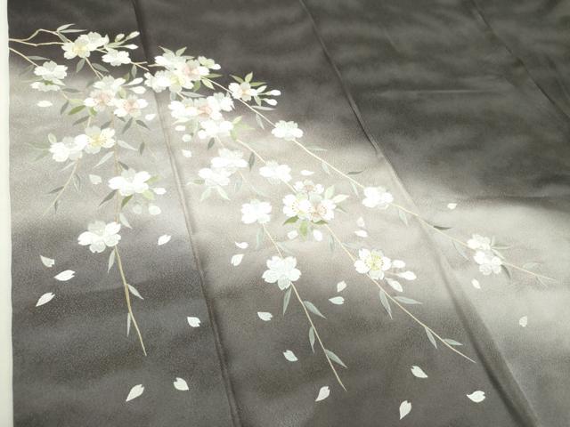 平和屋着物●訪問着　総刺繍　枝垂れ桜　暈し染め　金糸　正絹　逸品　DABH9891ps