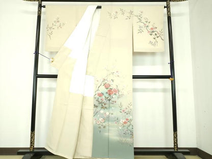 平和屋着物●十日町友禅作家　松雨　訪問着　流水花鳥文　暈し染め　金彩　正絹　逸品　DABH9889ps