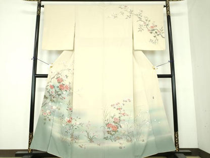 平和屋着物●十日町友禅作家　松雨　訪問着　流水花鳥文　暈し染め　金彩　正絹　逸品　DABH9889ps