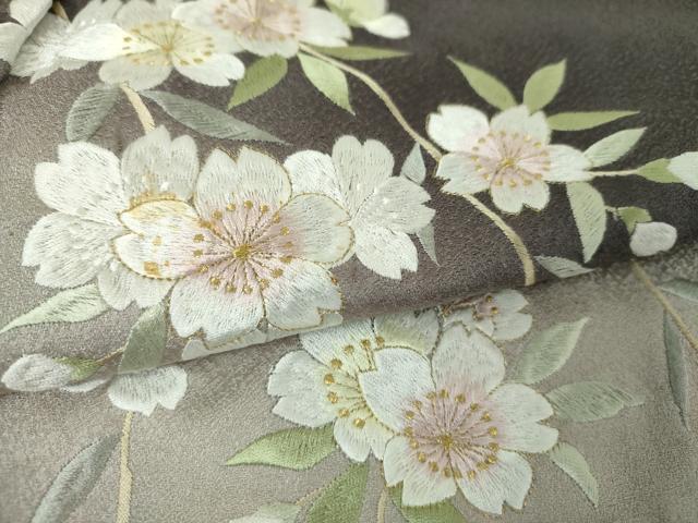 平和屋着物●訪問着　総刺繍　枝垂れ桜　暈し染め　金糸　正絹　逸品　DABH9891ps