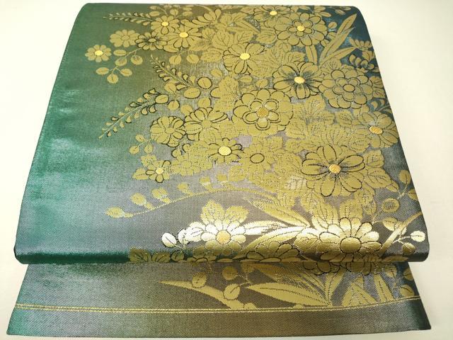 平和屋本店▼六通柄袋帯　萬葉花集　本金二重織　正絹　逸品　DABH6615az