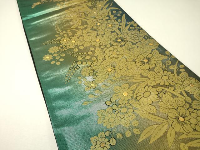 平和屋本店▼六通柄袋帯　萬葉花集　本金二重織　正絹　逸品　DABH6615az