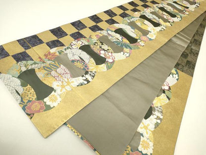 平和屋着物▼六通柄袋帯　唐織　国風錦　吉祥花文　金銀糸　引箔　正絹　逸品　DABH6704az