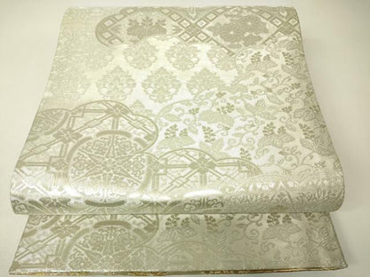 平和屋着物▼佐賀錦　両面　全通柄袋帯　吉祥花車文　金銀糸　正絹　逸品　DABH6674az