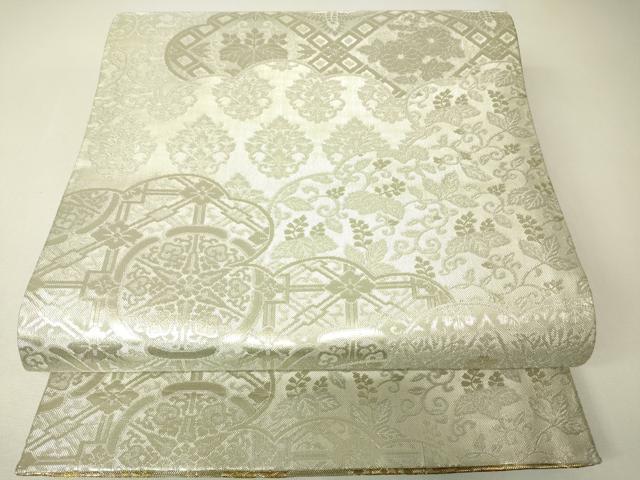 平和屋着物▼佐賀錦　両面　全通柄袋帯　吉祥花車文　金銀糸　正絹　逸品　DABH6674az