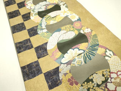平和屋着物▼六通柄袋帯　唐織　国風錦　吉祥花文　金銀糸　引箔　正絹　逸品　DABH6704az