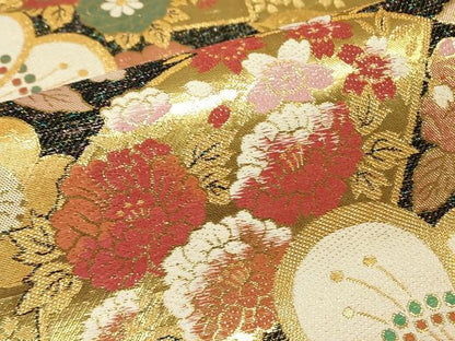 平和屋着物▼佐賀錦　六通柄袋帯　地紙舞花文　金糸　正絹　逸品　DABH6715az