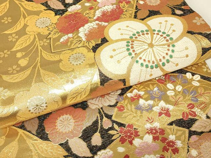 平和屋着物▼佐賀錦　六通柄袋帯　地紙舞花文　金糸　正絹　逸品　DABH6715az