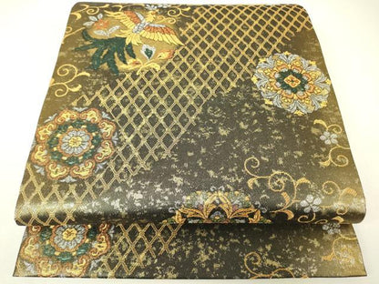 平和屋着物▼六通柄袋帯　彩華紋　金銀糸　正絹　逸品　DABH6712az