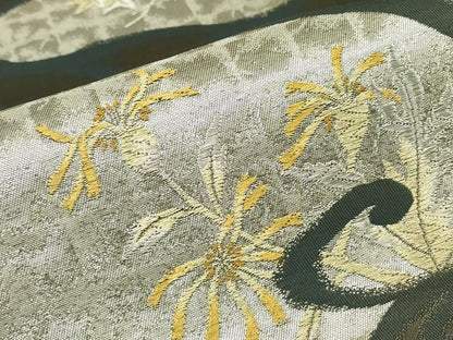 平和屋着物▼六通柄袋帯　流水花文　金銀糸　正絹　逸品　DABH6737az