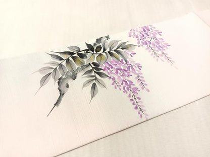 平和屋着物●九寸名古屋帯　手描き　紬地　藤花房　金彩　正絹　逸品　CABK4448vp
