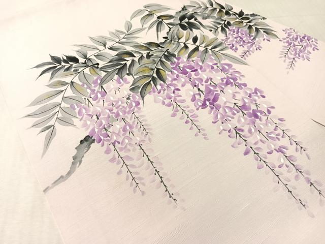 平和屋着物●九寸名古屋帯　手描き　紬地　藤花房　金彩　正絹　逸品　CABK4448vp