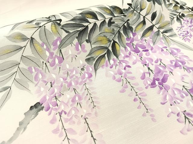 平和屋着物○九寸名古屋帯 手描き 紬地 藤花房 金彩 正絹 逸品