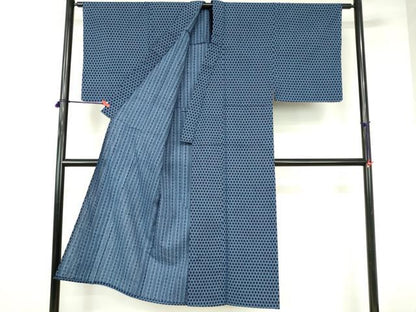 平和屋着物∴夏物　男性　浴衣　両面染　手縫い　篭目文様　綿　逸品　DABI3364cd