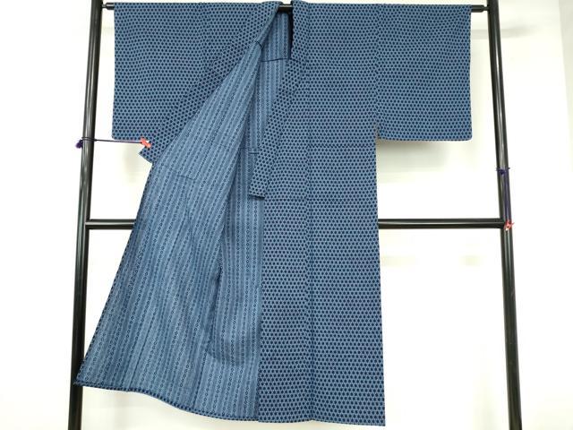 平和屋着物∴夏物　男性　浴衣　両面染　手縫い　篭目文様　綿　逸品　DABI3364cd