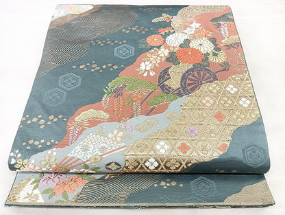 平和屋着物◎六通柄袋帯　唐織　名錦遺芳　金糸　正絹　逸品　BAAX5385qw