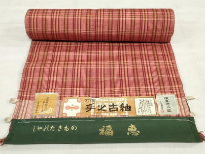 平和屋着物▼紬　反物　着尺　格子　証紙付き　逸品　未使用　DABH3773zy