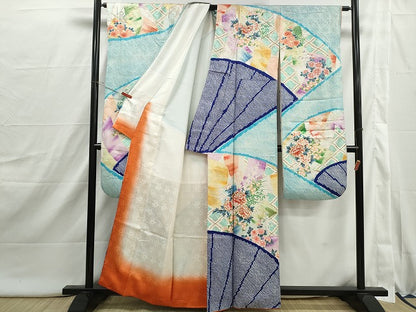平和屋着物■豪華振袖　駒刺繍　絞り　扇面花文　牡丹　金彩　正絹　逸品　DABI1870qa