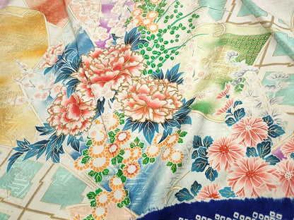 平和屋着物■豪華振袖　駒刺繍　絞り　扇面花文　牡丹　金彩　正絹　逸品　DABI1870qa