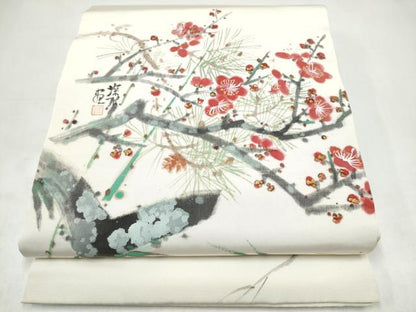 平和屋着物●丸帯　作家物　手描き　枝梅文　伊勢海老　正絹　逸品　CABK5628hy