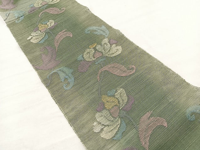平和屋着物＊夏物　1854年創業　帯屋捨松　八寸名古屋帯　枝花文　正絹　逸品　BAAX7758hv