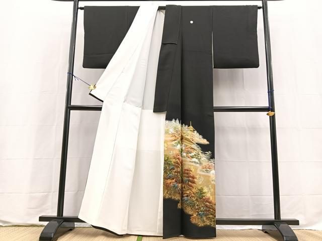 平和屋着物■豪華黒留袖　作家物　手描き　風景樹林文　金彩　正絹　逸品　BAAX9656yc