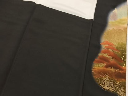 平和屋着物■豪華黒留袖　作家物　手描き　風景樹林文　金彩　正絹　逸品　BAAX9656yc