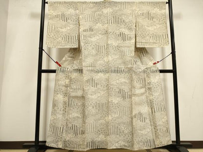 平和屋着物∴夏物　綿紅梅　浴衣　注染　手縫い　雲取り花文　綿　逸品　DABI3435cd