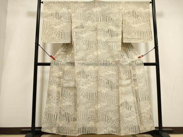 平和屋着物∴夏物　綿紅梅　浴衣　注染　手縫い　雲取り花文　綿　逸品　DABI3435cd