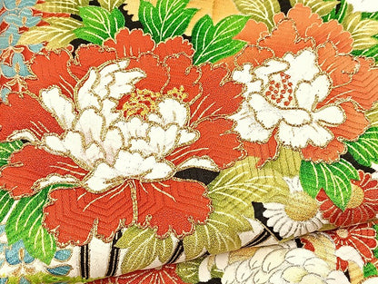 平和屋着物■豪華振袖　絞り　駒刺繍　扇面花文　金彩　正絹　逸品　BAAX9703yc