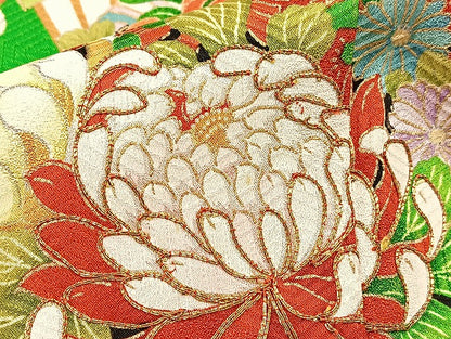 平和屋着物■豪華振袖　絞り　駒刺繍　扇面花文　金彩　正絹　逸品　BAAX9703yc