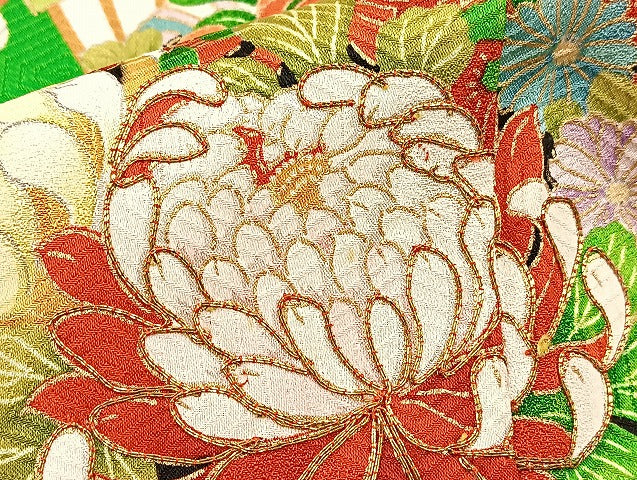 平和屋着物■豪華振袖　絞り　駒刺繍　扇面花文　金彩　正絹　逸品　BAAX9703yc