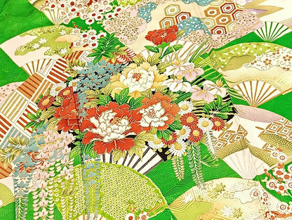 平和屋着物■豪華振袖　絞り　駒刺繍　扇面花文　金彩　正絹　逸品　BAAX9703yc