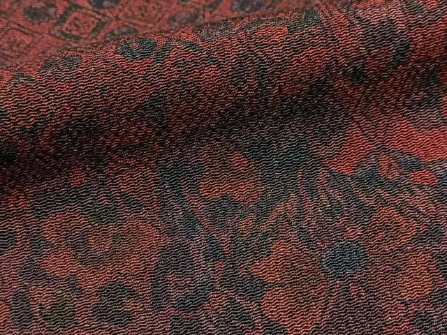 平和屋着物■上質な小紋　切嵌更紗花文　鬼しぼ縮緬　正絹　逸品　BAAX9742yc