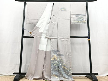 平和屋着物■訪問着　渡り橋風景文　暈し染め　正絹　逸品　BAAX9757yc